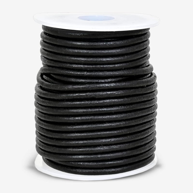 GENIQUE Real/Genuine Round Leather String Cord for Necklace, Bracelets, Jewellery, Braiding (3mm, Black Distressed) - Image 2